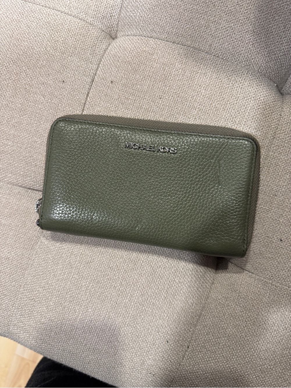 Michael Kors Olive Pebbled Leather Zip Wallet